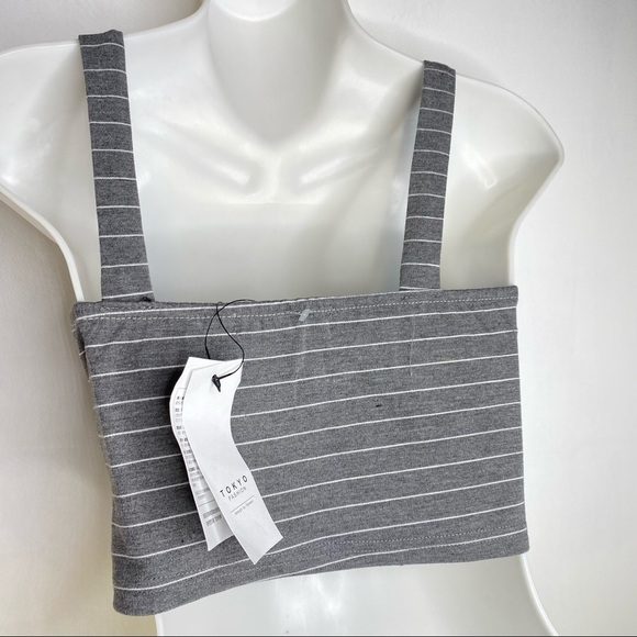 NWT Tokyo Fashion Grey Stripe Crop Top - Picture 3 of 9